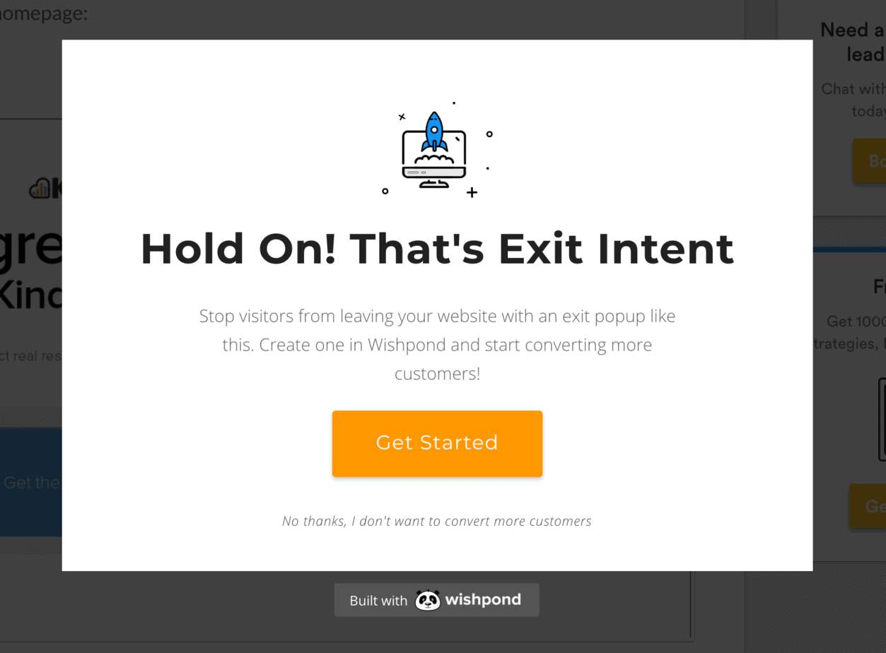 exit intent popup