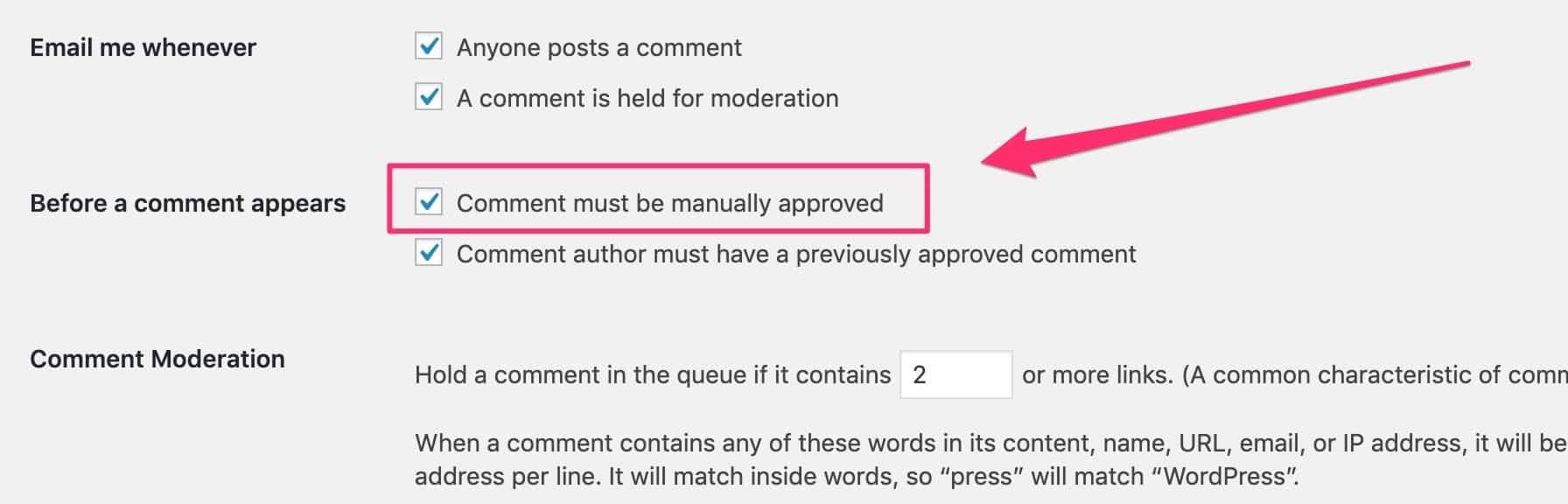 manual approval for commenst