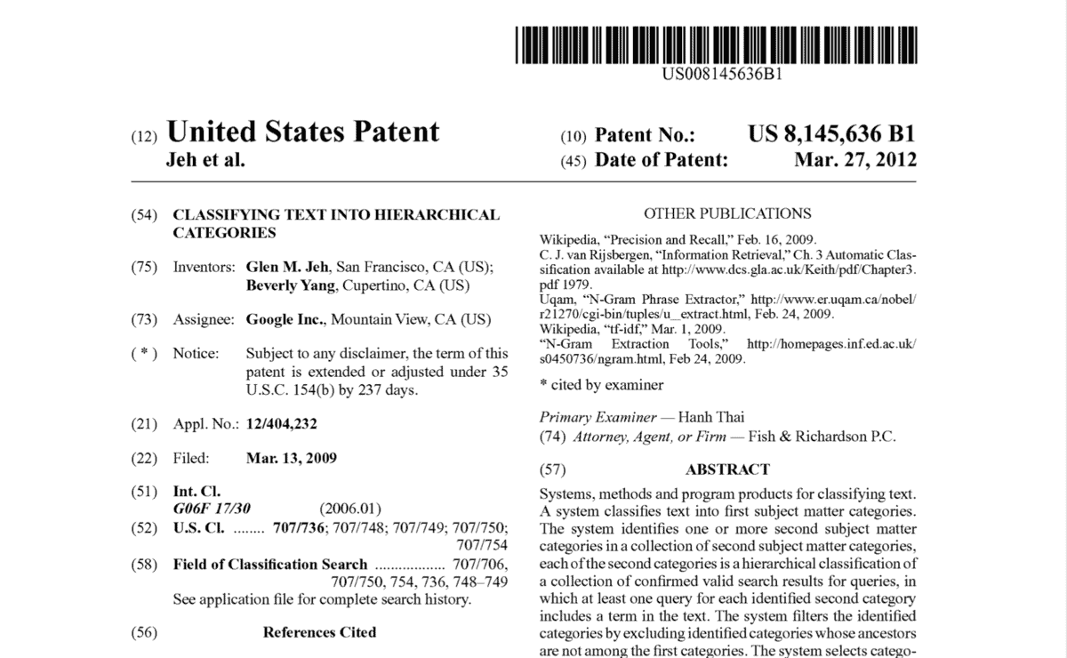 Google patent application, 2009