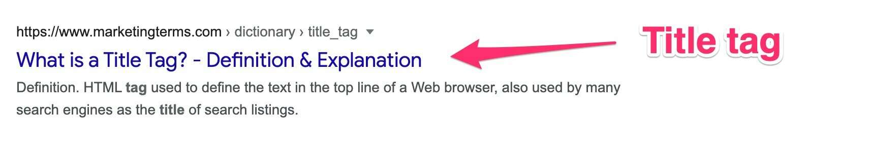 example of a title tag as displayed in a SERP snippet