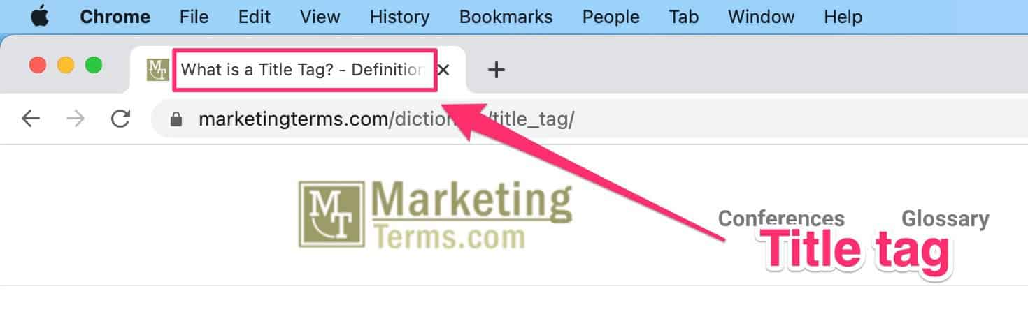 example of how a title tag displays in a browser tab
