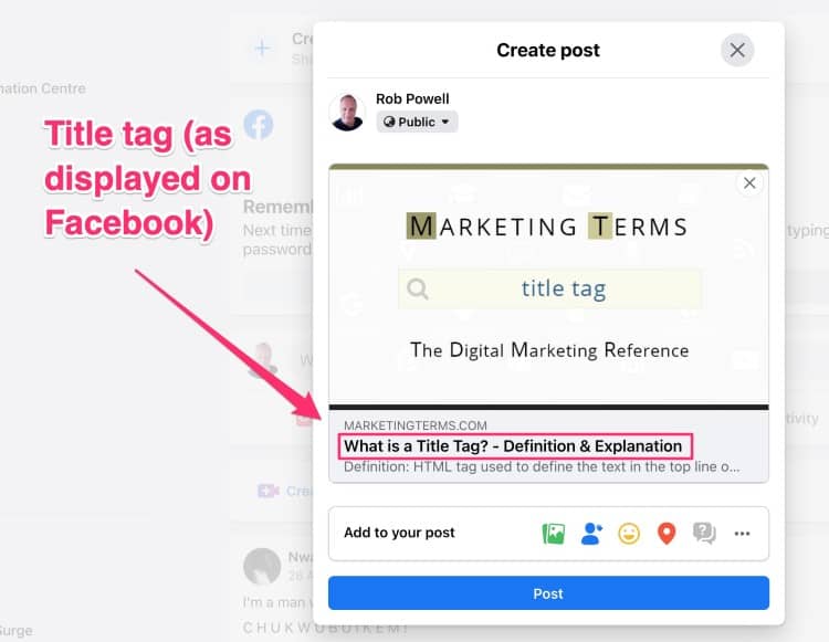 example of how the title tag displays in a social media post