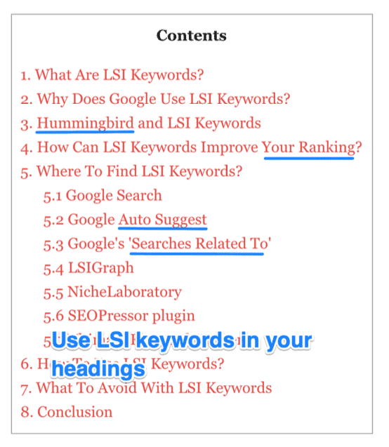 use LSI keywords in your headers