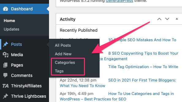 WordPress SEO Tips - categories and tags