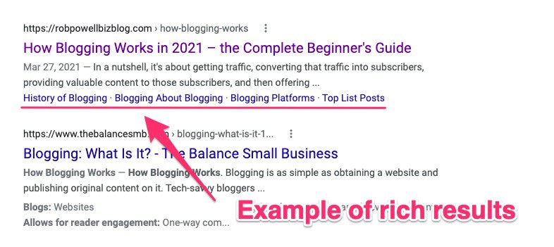 rich results in SERP snippet