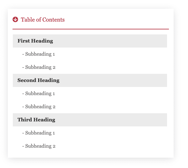 example of a Table of Contents in WordPress