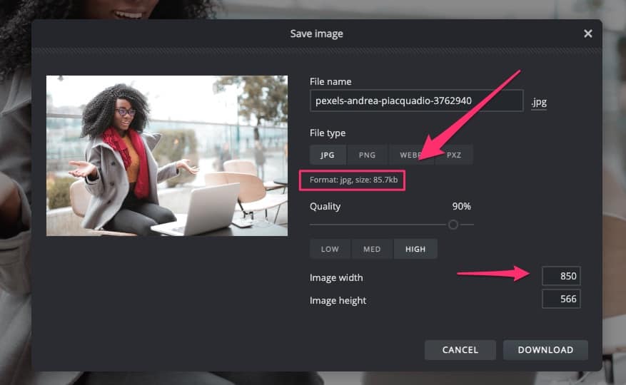 optimizing images by changing image dimensions